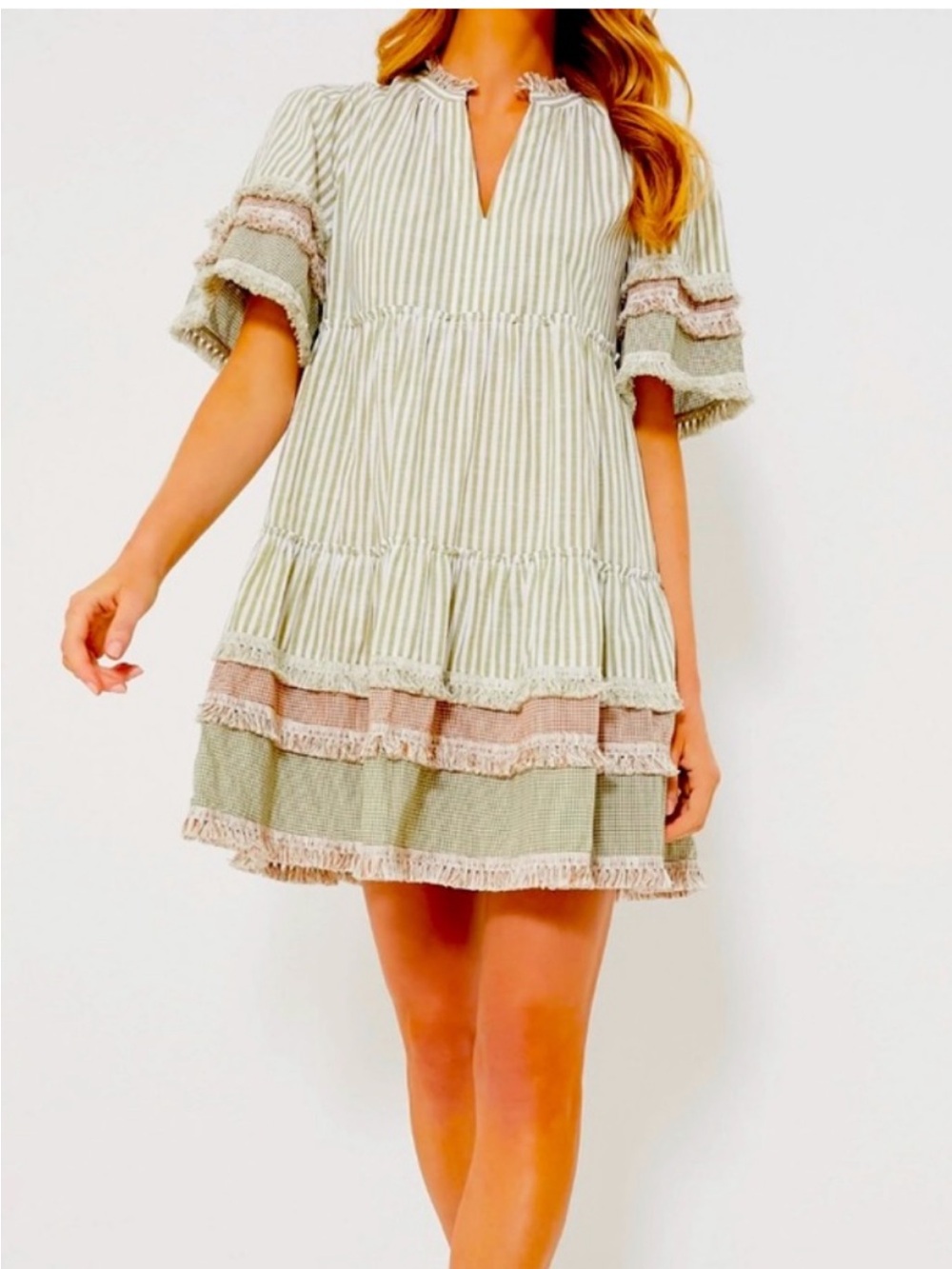 Tuckernuck Cotswald Stripe Crawford Dress in Green Gingham Small